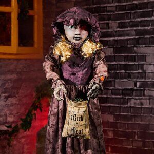 ELAMAS 4 ft Animatronic Halloween Doll With Double Face Glowing Red Eyes